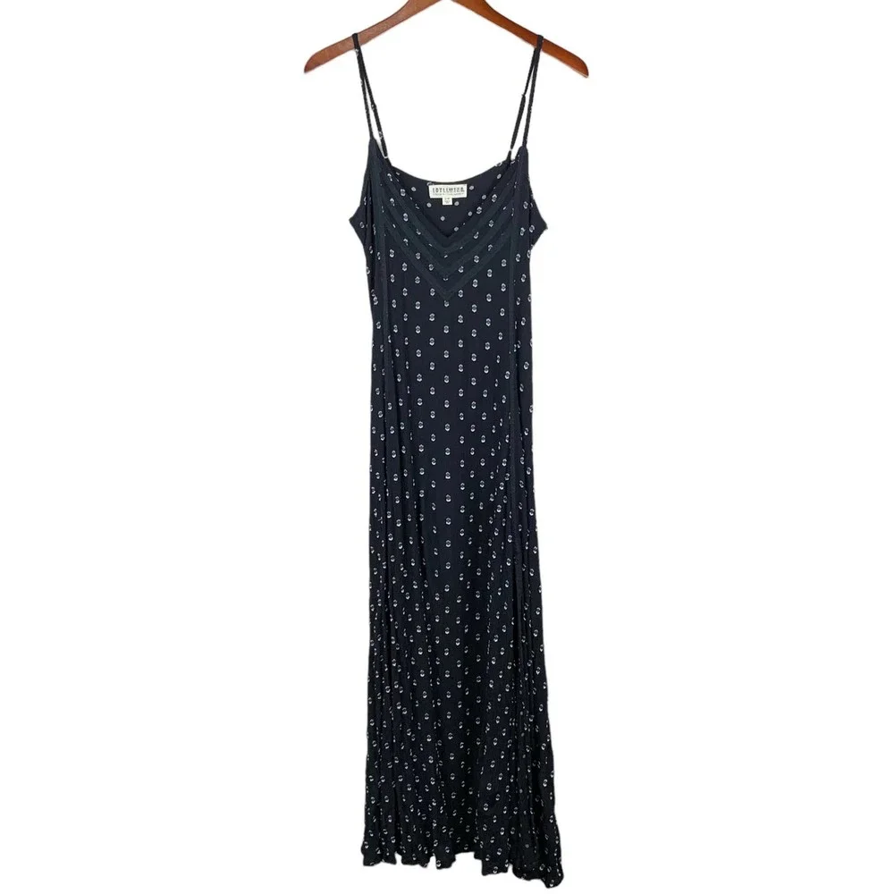 Idyllwind Black Maxi Dress Crinkle Fabric Sleeveless L
